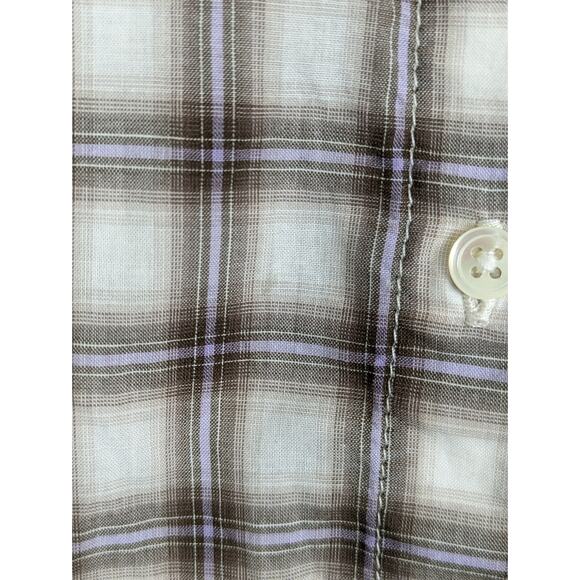 James Perse Top Plaid Western Classic Neutral Spring Fall Tan Cream Size XL - Picture 7 of 12